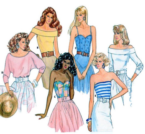 I used View C, the blue bustier top middle with skinny straps. I want to make the off the shoulder view top right as well. Who says the 80s have nothing to offer us! 